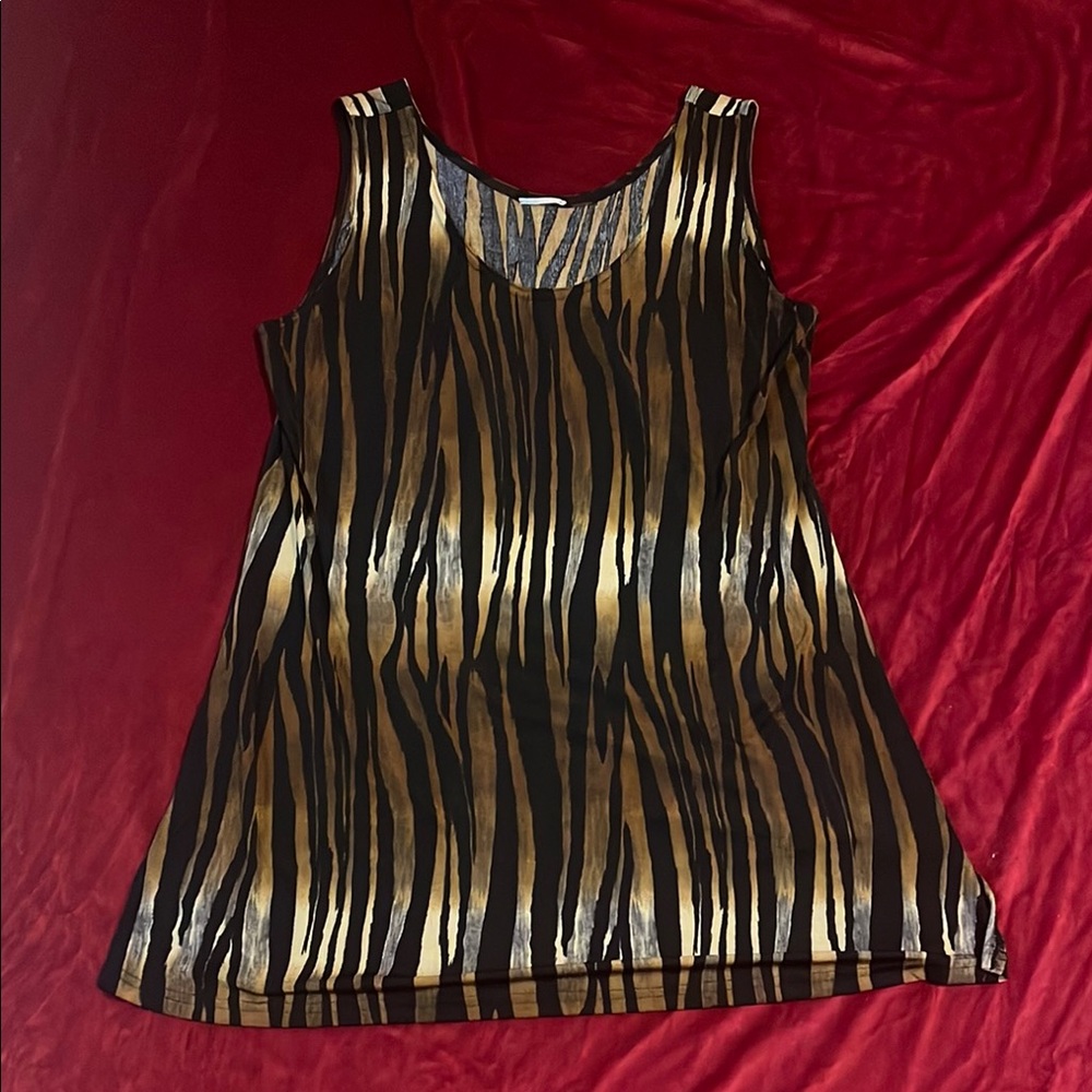 Black/Brown Animal Print Zebra Striped Slinky Tank Short Beach Dress Size XL
